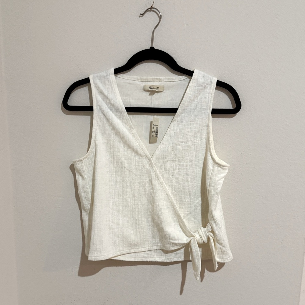 Madewell Cream Sleeveless Wrap Tank Top with Tie Front